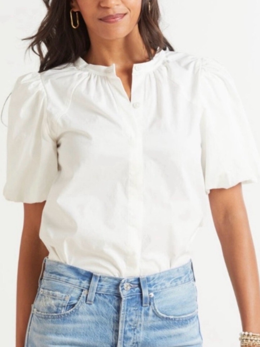 Evereve White Short-Sleeve Puff Shoulder Blouse